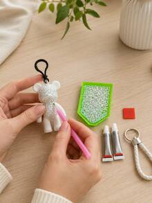 DIY Bear Charm Making Kit, Colorful Rhinestones And Beads With Bear Pendant, Gem Picker, Glue And Keychain Accessories, Handmade Craft Supplies For Bags, Phone Chains And Keychains - Set - View 7