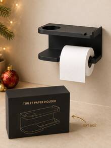 1pc Toilet Paper Holder With Shelf, Wall-Mounted No-Drill Installation (Free Adhesive Strips), Multi-Functional Bathroom Paper Towel Rack, Space-Saving Design, Suitable For Bathroom, Kitchen And Bedroom, Bathroom Decor Accessory - Multicolor - View 10