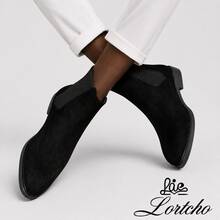 Men's Retro British Chelsea BootWith Chain Decor, Suede Ankle Boots - Black - View 7