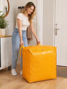 1Pc 400L Extra Large Foldable PP Woven Storage Bag, Orange Rectangular Clothes & Comforter Organizer With Handles, Reusable Moving Packing Bag For Bedding, Closet, Home, Dorm & Travel - Orange - View 9