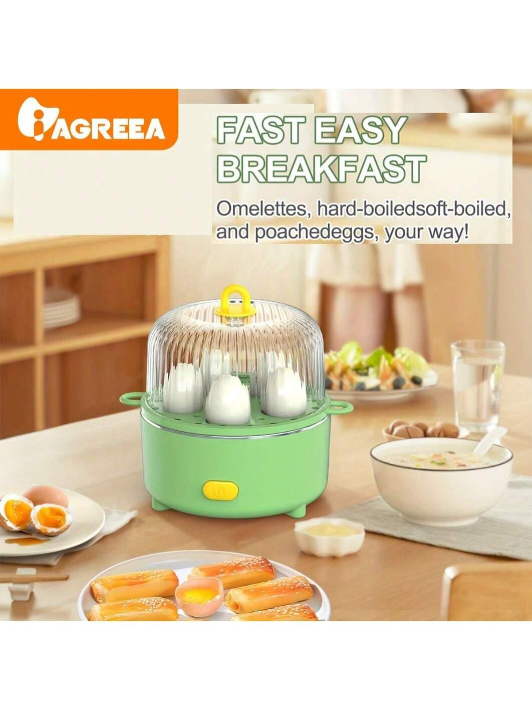 Rapid Egg Cooker, Double Layer Steamer, 10 Egg Capacity, Soft, Medium, Hard Boiled Eggs, Water Boiling, Steaming Egg Custard, Steaming Vegetables, With Auto Shut-Off Function, Breakfast Gadget (Egg Cooker MS-ZD01/Green/US Plug)
