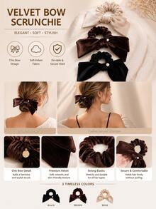 3/1pc Vintage Elegant Velvet Headband, Mini List Autumn/Winter Style Hat Accessory, Adjustable Hair Tie Design, Multi-Functional Practical, Polyester Fiber Material, Wearable All Year Round, Women's Hair Accessory, Valentine's Day Headband Gift - Multicolor - View 3