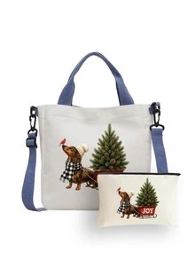 Women's Cute Dachshund Pattern Tote Bag, Large Capacity Multi-Functional Shoulder Bag, Pet Lover, Birthday, Souvenir, Christmas - Multicolor - View 11