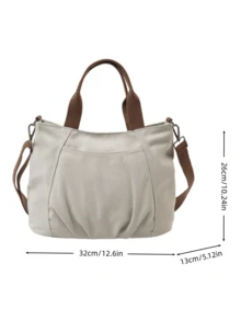 Vintage Contrast Color Canvas Tote Bag, Ruched Front Design Removable Strap Shoulder & Crossbody Bag, Soft Lightweight Handbag For Ladies Commute - Multicolor - View 10