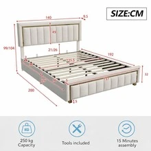 4ft6 Double Bed, Ottoman Bed With Hydraulic Storage & Headboard - Beige Double - View 10
