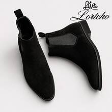 Men's Retro British Chelsea BootWith Chain Decor, Suede Ankle Boots - Black - View 8