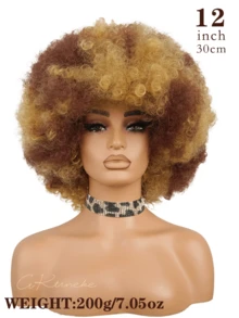 DZfirst Afro Kinky Curly Wig With Bangs Soft Short Afro Wig For 70s Synthetic Cosplay Wig Calico Hiar - Multicolor - View 2