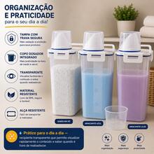 Dispenser De Ração Milho Feijão Arroz Sementes 2 Litros  Pote Hermetico Para Armazenamento Com Copo Medidor Multiuso - Branco - Visão 5