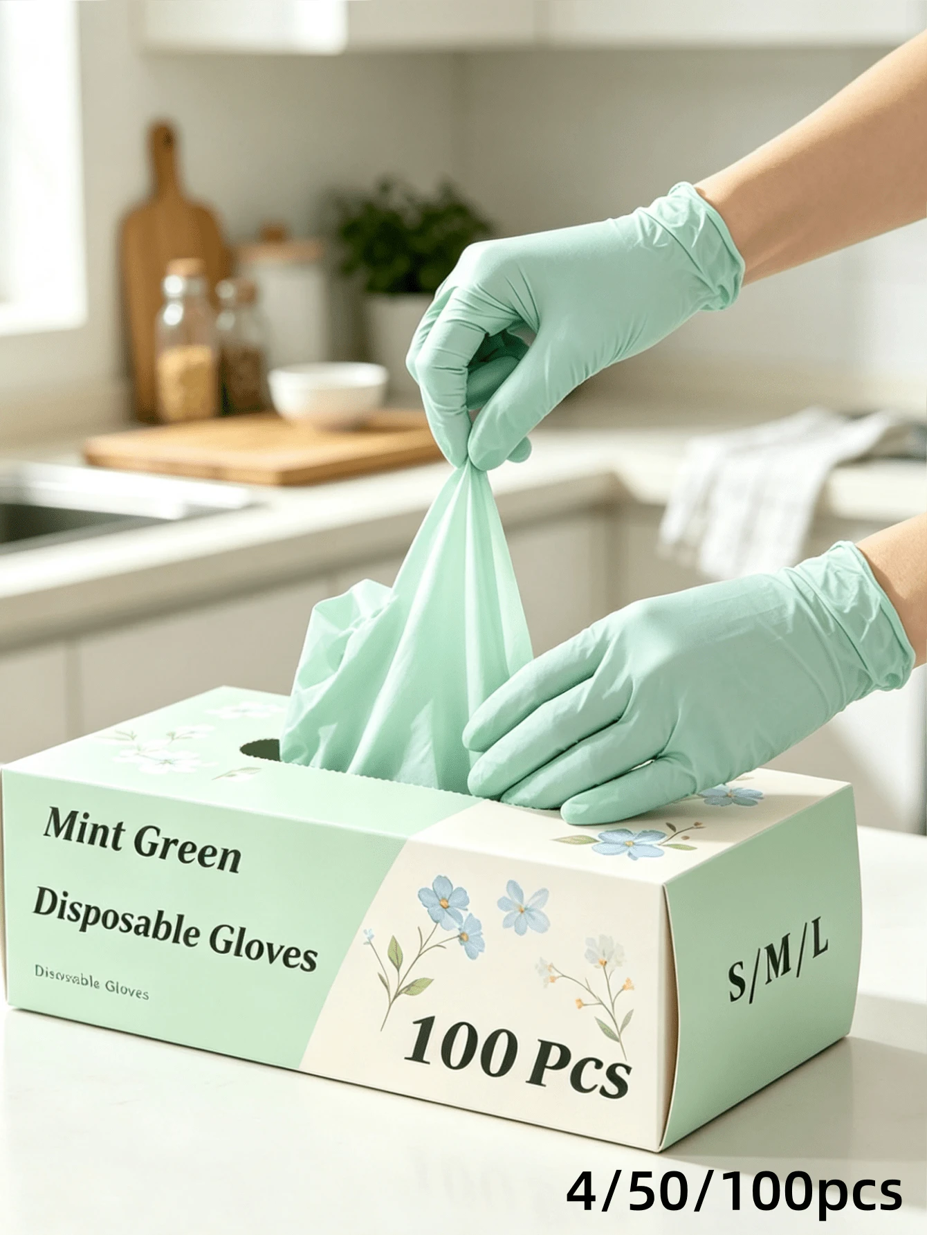 4/50/100pcs Green Disposable Nitrile Gloves, Powder-Free Latex-Free, Reusable Soft Comfortable High-Quality Nitrile Gloves, For Home And Professional Cleaning, Bagged - Green - View 1