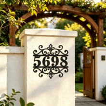4 Sizes Available!Custom Metal House Number Sign, Ornate Scroll Wrought‑Iron Style Address Plaque, Personalized Black Cutout House Numbers, Weather‑Resistant Outdoor Wall Decor For Front Door, Porch, Gate, Housewarming Gift - Black - View 7