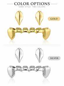 3PCS/Set Grillz Taring Vampir Tembaga Berlapis Emas 14K, Grillz Gigi Hip Hop, Perhiasan Gigi Unisex untuk Cosplay Halloween, Pesta Rapper & Streetwear Y2K - MultiWarna - View 4