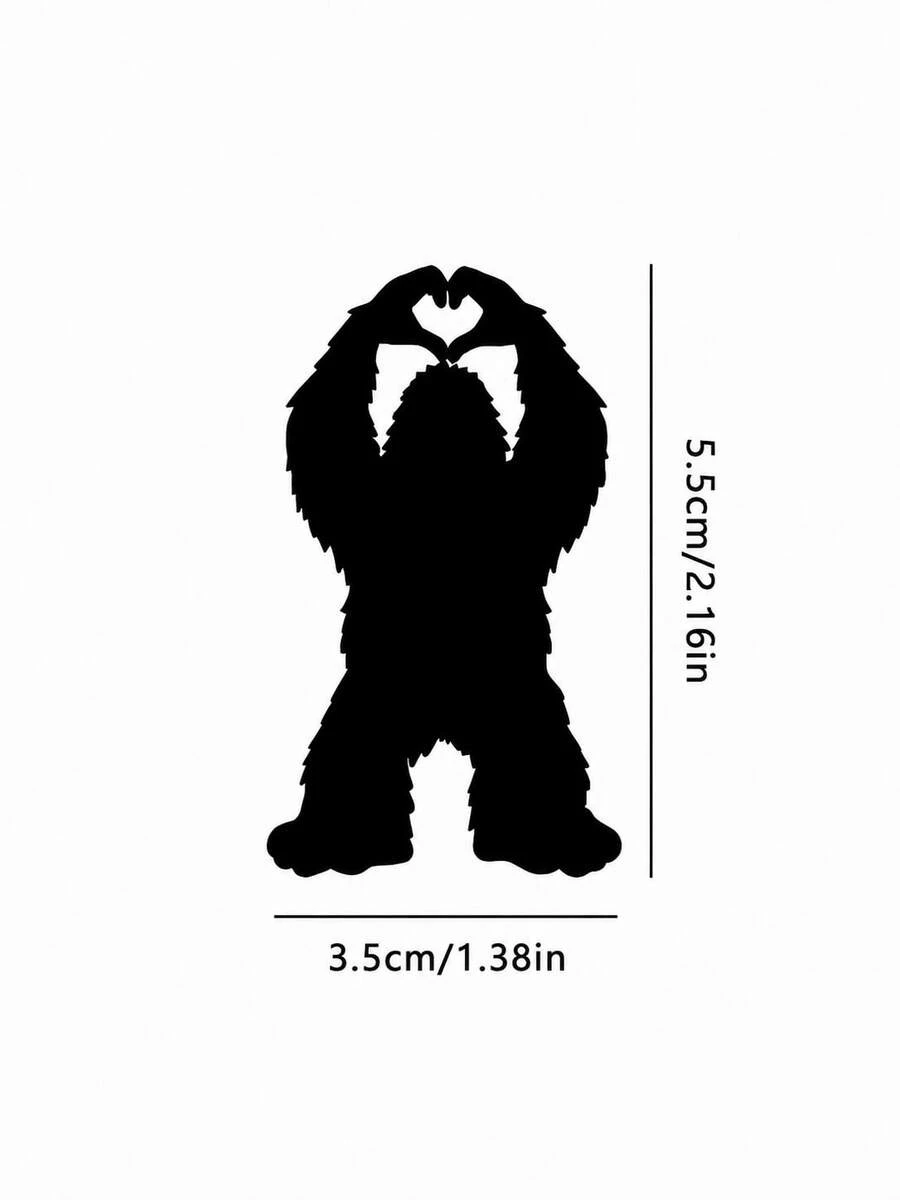 Funny Bigfoot Heart Hands Car Sticker, Waterproof Self-Adhesive Black Sasquatch Silhouette Decal, Removable No Residue Auto Decor For Rearview Mirror Window Windshield Sun Visor, Universal Car Interior Exterior Accessories - A - View 1