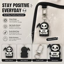 1/5pcs Cute Grim Reaper Keychain Stay Positive Quote 3D Soft Rubber Key Ring, Halloween Backpack Bag Charm Encouragement Holiday Gift - Halloween Grim Reaper - View 2