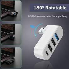 4 Port USB 3.0 Hub 180° Rotatable USB Splitter With 3 USB-A Ports + 1 USB-C Power & Data Port, Portable USB Expander Compatible With Laptop, Smart Computer, Car And More - one-size - View 2