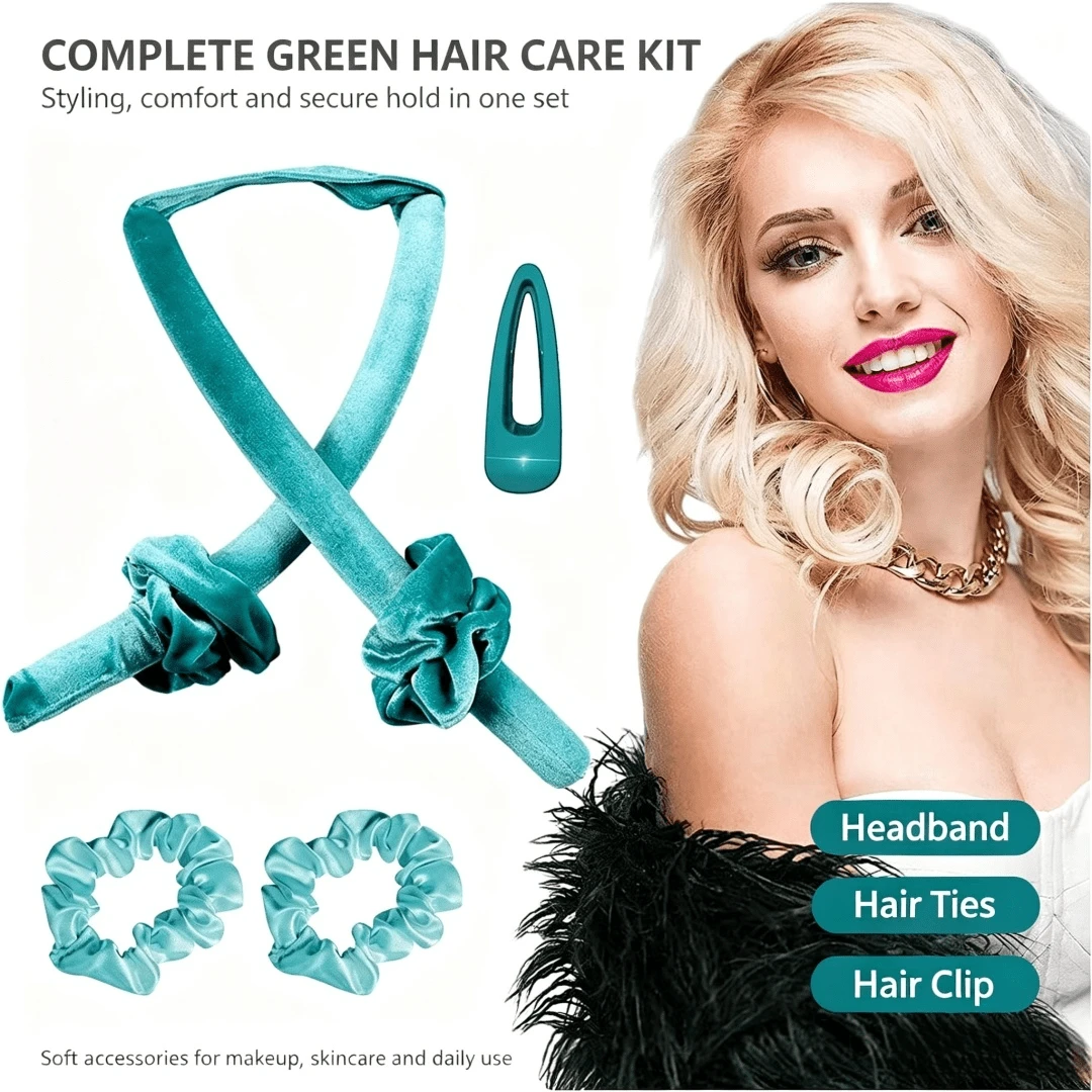 Heatless Curling Rod Set + Matte Square Hair Claw Clip Combo, Plush Set | Makeup Sponge Curling Rod + Scrunchie + Matte Hair Claw + Alligator Hair Clip All-In-One Daily Styling Kit, Large Wave Heatless Microfiber Super Plush Curling Device, Essential For Slouchy Curlers, Suitable For Commuting, Home, Dating And Other Occasions, Easily Create Korean Gentle Atmosphere, Practical And Stylish Must-Have Combination - Multicolor - View 1