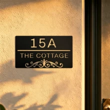 4 Sizes Available! Custom Vintage Scroll Metal House Sign,Address Plaque, Personalized Villa Door Number - Black - View 4