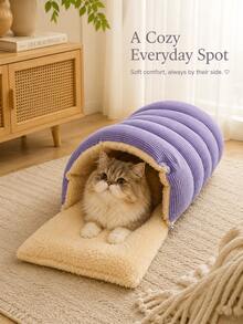 2-In-1 Convertible Pet Bed, Corduroy Outer + Plush Inner Cat Sleeping Bag, Button & Zipper Design Multi-Style Kitten & Puppy Nest, Soft & Warm Indoor Cat & Small Dog Pet House, Multiple Colors Suitable For Home Daily Rest - Multicolor - View 5