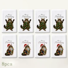 2/4/6pcs Christmas Theme Cat Bathroom Towel Set, Bathroom Set, Merry Meowmas Kitten Hand Towel, Bathroom Decor & Accessories, Kitchen Decor & Accessories, Christmas Gift - Multicolor - View 11