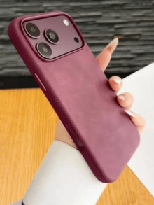 Matte Retro Faux Leather Case Compatible With Iphone 18 Pro Max 17 Pro 16 15 14 13, Metal Button Camera Protection Shockproof Cover - Cherry Red - View 3