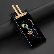 Creative Skull Aluminum Alloy Slim Cigarette Case 100mm Ultra-Thin Anti-Pressure Portable Storage Box Unisex Halloween Thanksgiving Daily Holiday Gift Punk Style Design - Black - View 3
