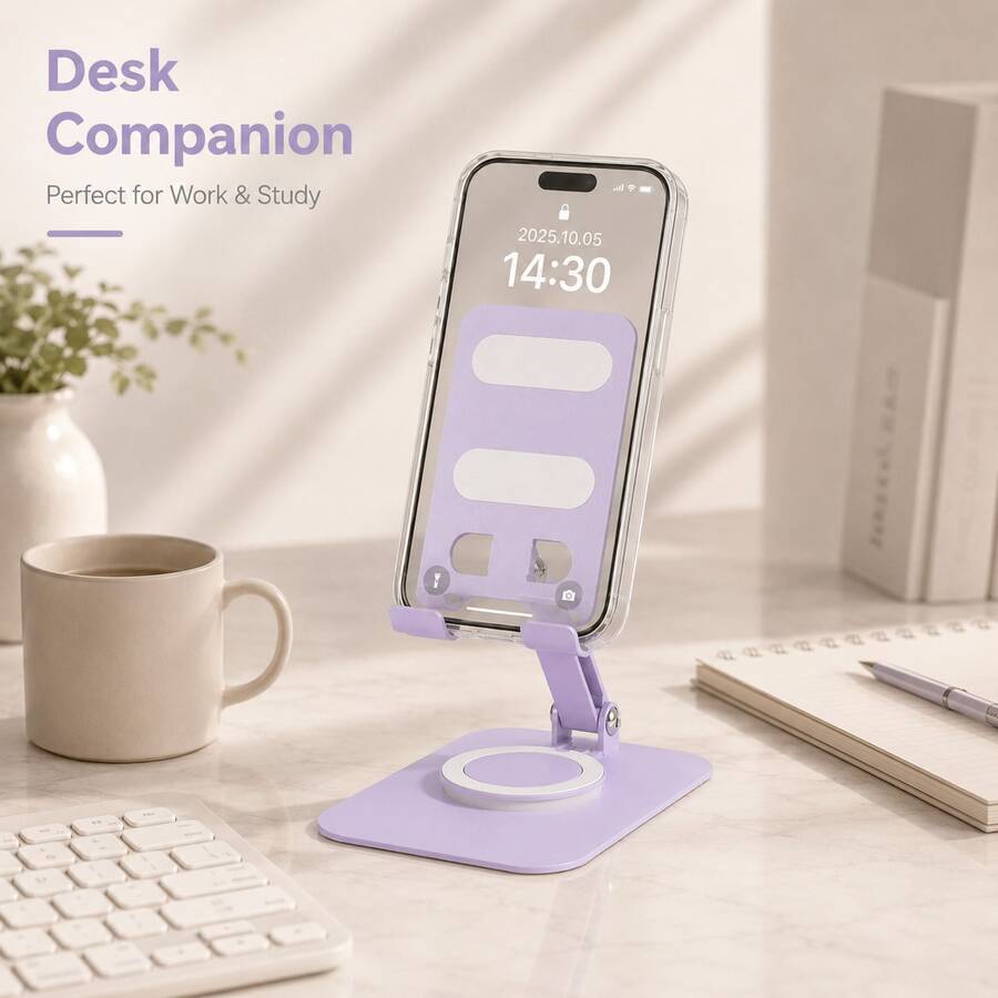 360° Rotating Foldable Desktop Phone Stand, Adjustable Angle Portable Phone Base, Anti-Slip Phone Holder, Compatible With Apple And Android Phones, Applicable For Home And Office - Mauve Purple - View 1