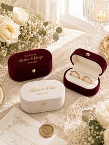 Personalized Oval Velvet Ring Box, Customized Name And Date Wedding Ring Holder, Proposal Ceremony Engagement Ring Support Box - Multicolor - View 6