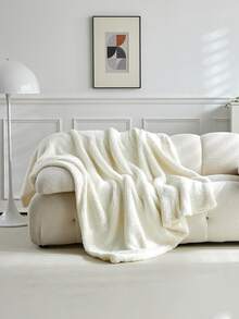 1pc White Double Layer Lambswool Soft Skin-Friendly Comfortable Warm Blanket, Suitable For Bedroom And Guest Room - White - View 10