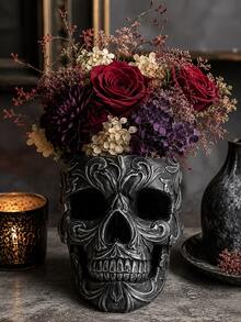Skull Planter, Gothic Style Planter, Gothic Plant Pot, Succulent Planter With Drainage Hole, Halloween Plant Pot, Tall White Skull Statue, Fun Desktop Home Decor, Cool Small Statue Planter, Gift For Parents - Multicolor - View 2