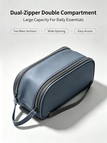 DIOR Original Deep Blue Clutch Makeup Bag, Embossed Brand Ribbon With Metal Buckle Hardware, PU Wear-Resistant Large Capacity Storage For Cosmetics And Skincare Samples, Can Be DIY Modified Into Crossbody Bag, Women's Personal Use Gift Portable Storage Bag - Dark Blue PU Makeup Bag - View 3