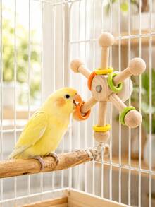 1pc 360° Rotating Wooden Bird Cage Doll With Colorful Rings, Parrot Interactive Rotating Intelligence Doll, Natural Wood Hanging Doll, Suitable For Parrots, Cockatiels, Lovebirds, Sun Conures, Small Bird Cage Accessory - A+B - View 10
