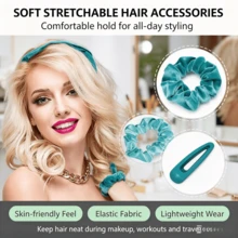 Heatless Curling Rod Set + Matte Square Hair Claw Clip Combo, Plush Set | Makeup Sponge Curling Rod + Scrunchie + Matte Hair Claw + Alligator Hair Clip All-In-One Daily Styling Kit, Large Wave Heatless Microfiber Super Plush Curling Device, Essential For Slouchy Curlers, Suitable For Commuting, Home, Dating And Other Occasions, Easily Create Korean Gentle Atmosphere, Practical And Stylish Must-Have Combination - Multicolor - View 6