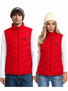 Women's Heated Vest, 2 Heating Zones, Warm Vest, Unisex, Heated Vest, Heated Jacket, Warm Clothing, Outdoor Camping (Power Bank Not Included) - Red - View 5