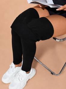 Plus Size Women Black Casual Seamless Sports Leggings Thermal Lined Autumn Winter - Black - View 4