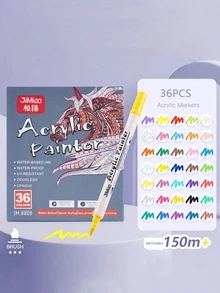24/36 Colors Dual-Tip Acrylic Markers Soft Tip Children's Doodle Drawing Pens Student Art Waterproof Acrylic Paint Pens, Suitable For Hand Drawing, Doodling, DIY And More - Multicolor - View 11