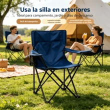 Silla Plegable para Exterior con Brazos, Silla de Camping Portátil con Portavasos, Silla de Campamento Plegable con Reposabrazos y Bolsillo Lateral, Silla Portátil para Jardín,,Marco Metálico Resistente para Playa, Picnic y Senderismo,5Color opcional - azul real - Ver 5
