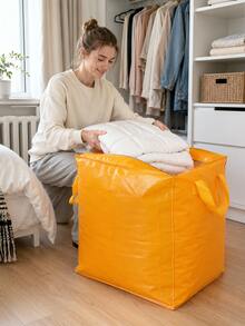 1Pc 400L Extra Large Foldable PP Woven Storage Bag, Orange Rectangular Clothes & Comforter Organizer With Handles, Reusable Moving Packing Bag For Bedding, Closet, Home, Dorm & Travel - Orange - View 3