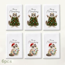 2/4/6件組聖誕主題貓咪浴室毛巾套組，浴室套組，Merry Meowmas 小貓手巾，浴室裝飾與配件，廚房裝飾與配件，聖誕禮物 - 彩色 - 查看 8