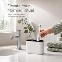 1pc Ribbed Toothbrush Holder, 2-Compartment Bathroom Countertop Storage Box, Suitable For Toothbrush And Toothpaste - Multicolor - View 5