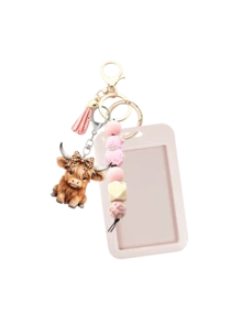 Scottish Highland Cow Silicone Bead String Tassel Cute Short Keychain, Punk Style, Animal Theme, Acrylic Pendant, Car Key Anti-Loss Chain, Ideal Gift For Friends And New Year Celebration, Scottish Highland Cow, Silicone Beads, Tassel, Backpack Accessory, Car Key, Anti-Loss Chain, Holiday Gift - Multicolor - View 13