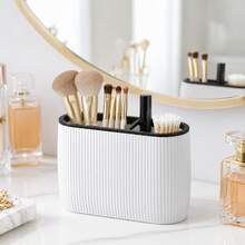 1pc Ribbed Toothbrush Holder, 2-Compartment Bathroom Countertop Storage Box, Suitable For Toothbrush And Toothpaste - Multicolor - View 7