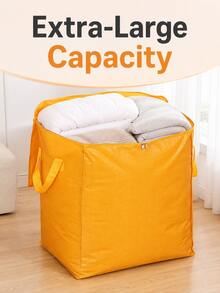 1Pc 400L Extra Large Foldable PP Woven Storage Bag, Orange Rectangular Clothes & Comforter Organizer With Handles, Reusable Moving Packing Bag For Bedding, Closet, Home, Dorm & Travel - Orange - View 4