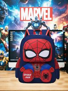asmodee Marvel Super Hero Dual Style Casual Backpack Set, Captain America Shield & Spider-Man Embossed Daily Use Bag, Adjustable Thick Breathable Shoulder Straps - Multicolor - View 5