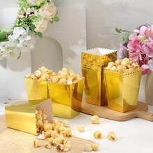 48/24/12PCS/1PC Kotak Popcorn Emas 4.35X2.76X1.97in Kotak Popcorn Kertas Mini Wadah Popcorn Karton Cocok Untuk Camilan Pesta Permen Kantong Popcorn Ulang Tahun Pernikahan Tempat Popcorn - Emas - View 2