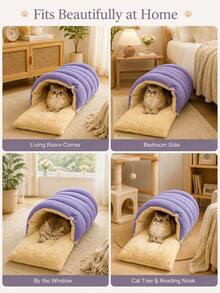 2-In-1 Convertible Pet Bed, Corduroy Outer + Plush Inner Cat Sleeping Bag, Button & Zipper Design Multi-Style Kitten & Puppy Nest, Soft & Warm Indoor Cat & Small Dog Pet House, Multiple Colors Suitable For Home Daily Rest - Multicolor - View 4