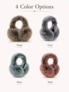 1pc Women's Cream Solid Color Plush Ear Muffs, Warm & Fashionable Autumn Outfit - Multicolor - View 10