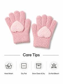 1 Pair Cute Thick Warm Windproof Five-Finger Heart-Shaped Gloves, Soft Solid Color - Multicolor - View 9