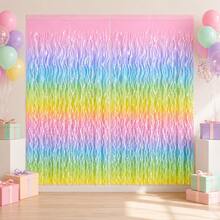 1/2pcs Soft Macaron Tassel Curtain Backdrop, Gradient Wavy Metallic Tassel Decoration, Suitable For Baby Shower, Welcome Party, Photo Booth Background Wall - Multicolor - View 5