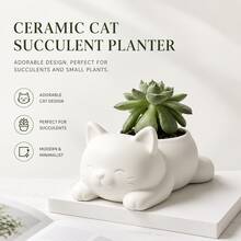 1pc 3D Printed White Bohemian Style Cute Cat Planter, Lightweight Multi-Purpose Synthetic Resin Shatterproof Flower Pot, Indoor & Outdoor Home Decor - Cat - View 6