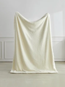 1pc White Double Layer Lambswool Soft Skin-Friendly Comfortable Warm Blanket, Suitable For Bedroom And Guest Room - White - View 8