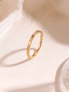 3pcs Elegant Exquisite 18K Gold Plated Stainless Steel Women's Rings, Delicate Rhinestone Studded Thin Stackable Ring Set, Jewelry Gift For Girlfriend/Best Friend, Unisex Accessory, Suitable For Daily Wear, Commuting, Office, Dating, Gathering, Party, Travel, Fashionable And Versatile, Waterproof And Fade-Resistant - Gold - View 3